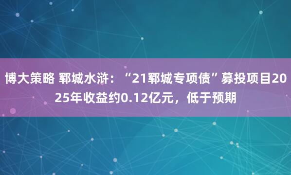 博大策略 郓城水浒：“21郓城专项债”募投项目2025年收益约0.12亿元，低于预期